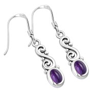 Ethnic Spiral Sterling Silver Earrings w/ Amethyst Stone, ep175